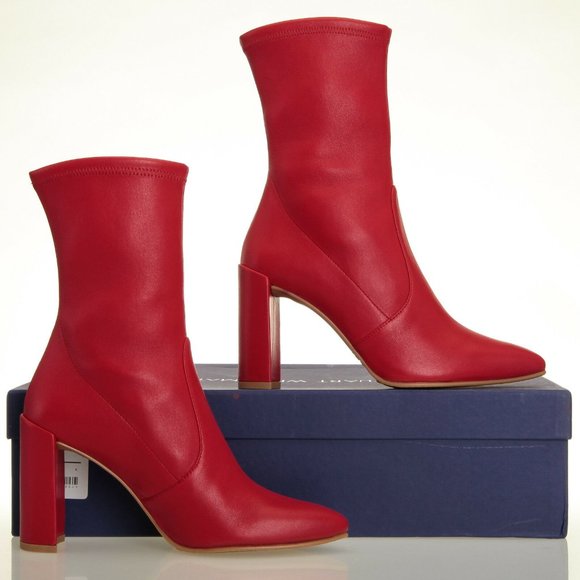 Stuart Weitzman Red Clinger Stretch Booties - Picture 2 of 6